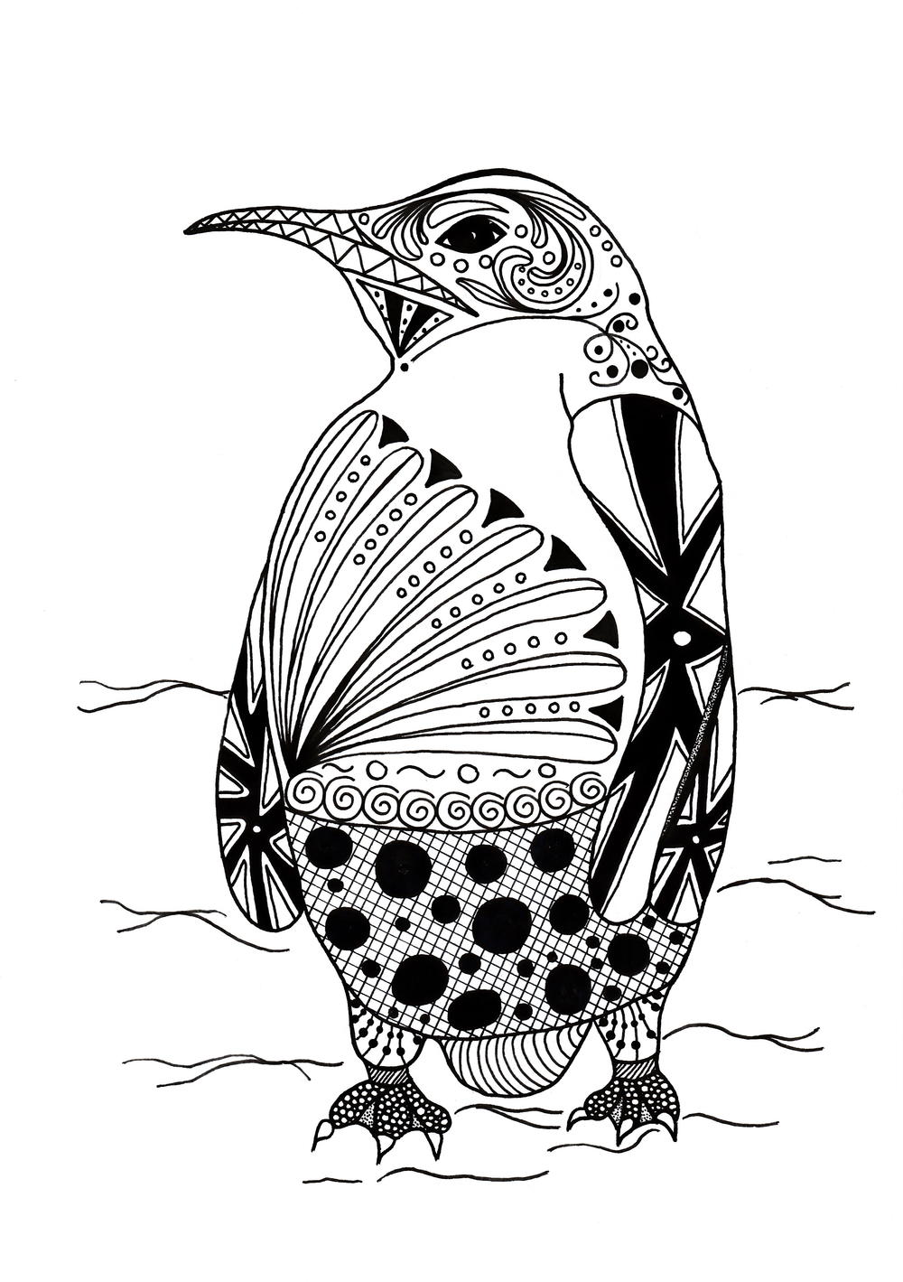 Intricate Penguin Adult Coloring Page | FaveCrafts.com
