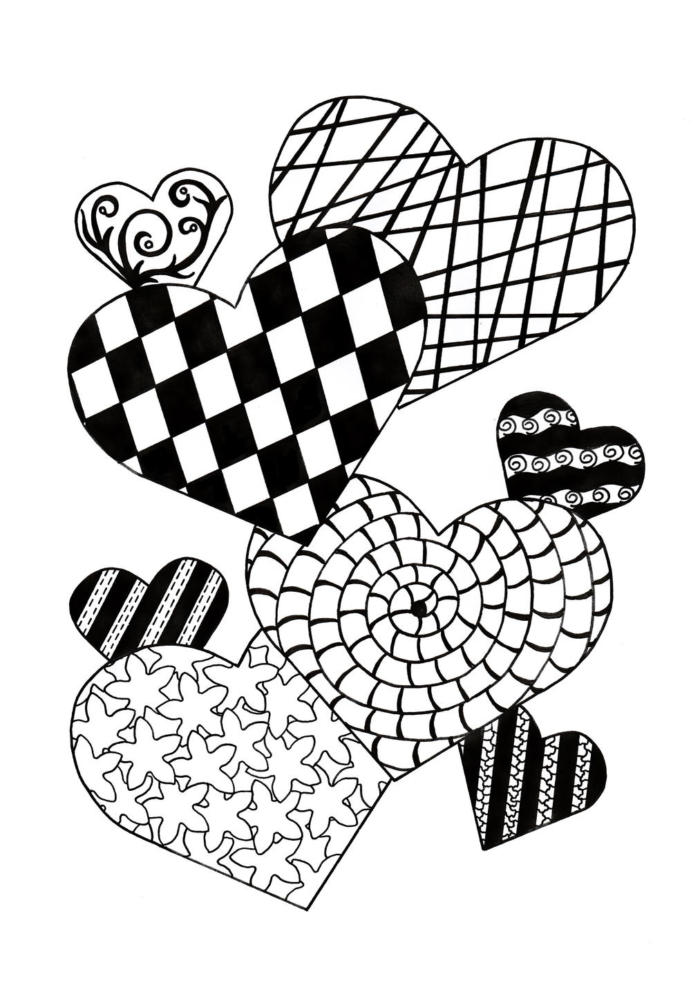 Download Zentangle Cupid of Hearts Adult Coloring Page | FaveCrafts.com