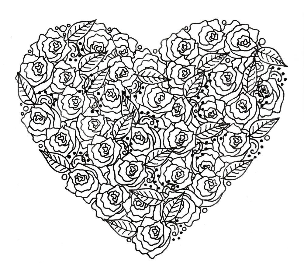 Rose Garden Heart Adult Coloring Page | FaveCrafts.com
