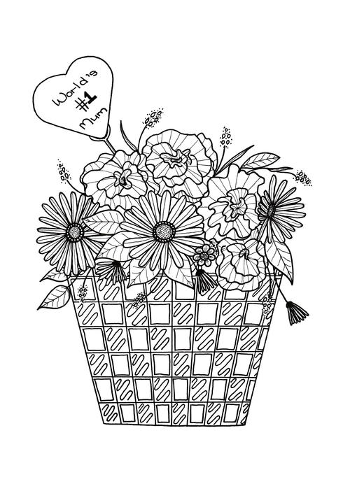 Flower Basket Mother39s Day Coloring Page FaveCraftscom