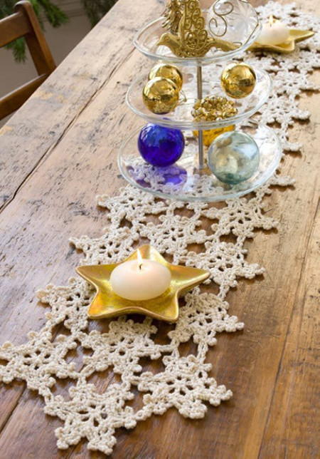 Crocheted Snowflake Table Runner